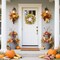 Fall Wreaths for Front Door, 22-24” Seasonal Wreath Decorations with Pumpkins/Berries(Flockingleave)4"D x 22"W x 22"H
